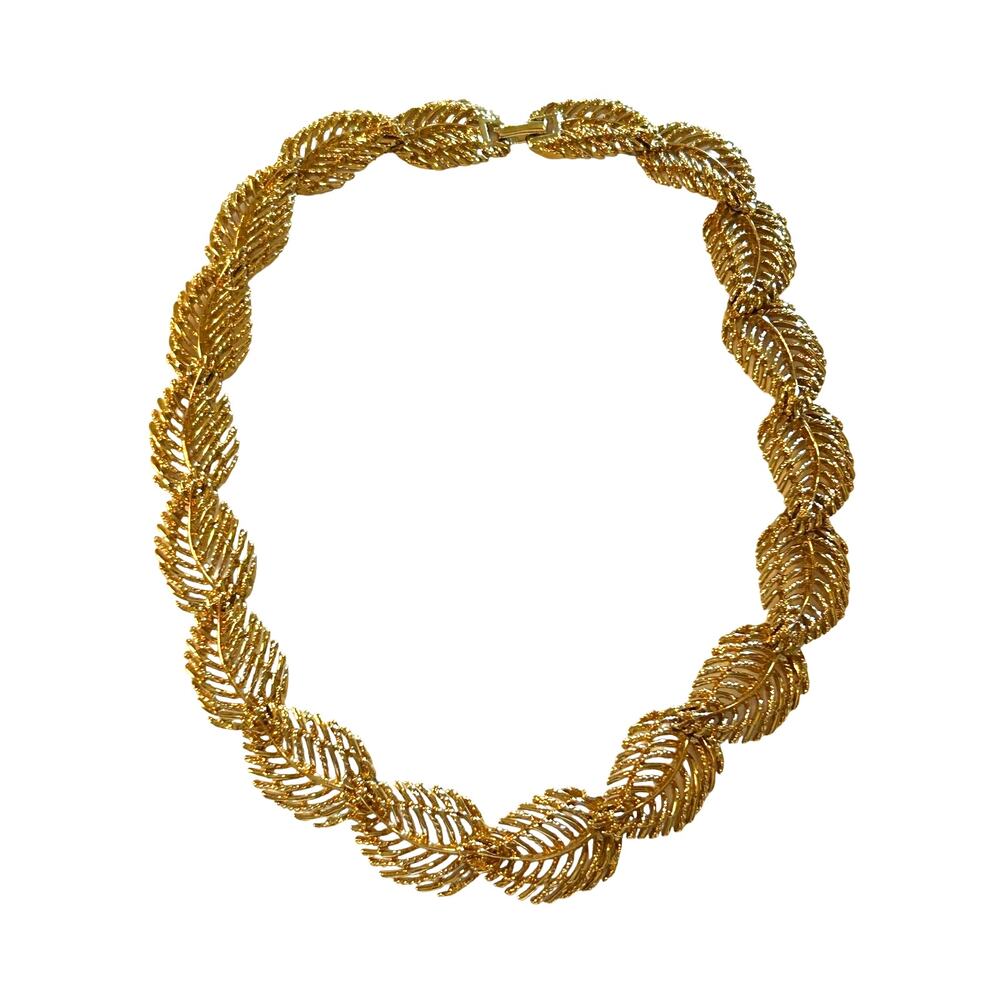 1980s Napier Runway Chain Necklace, 16 in, Gold Plated, 3D Skeleton Leaves, Rare